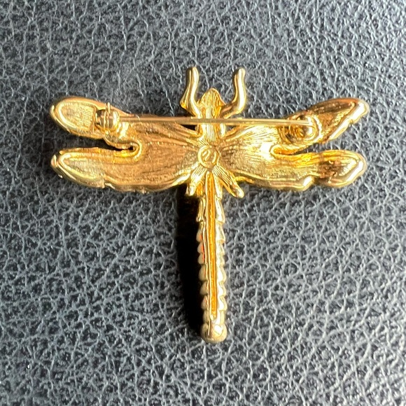 Vintage Swarovski Dragonfly Gold tone Brooch Pin - Picture 12 of 13